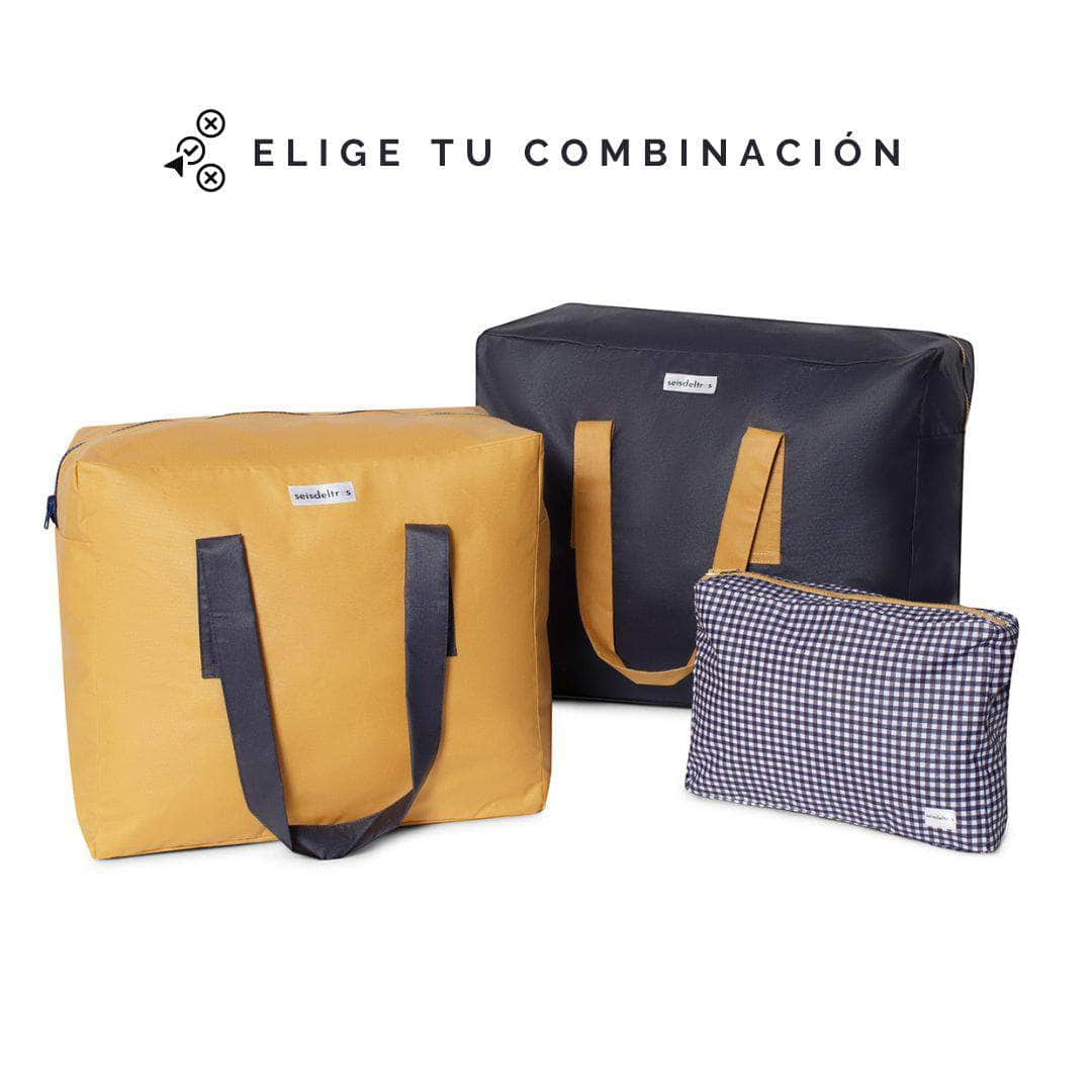 pack mybigbag Pack completo - bolsa XL, bolsa L y neceser - Azul Marino/Mostaza/Minivichy